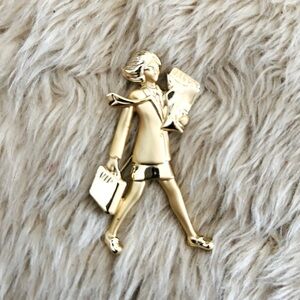 Vintage AJC Gold Tone VIP Woman Bringing the Bacon Home Brooch
